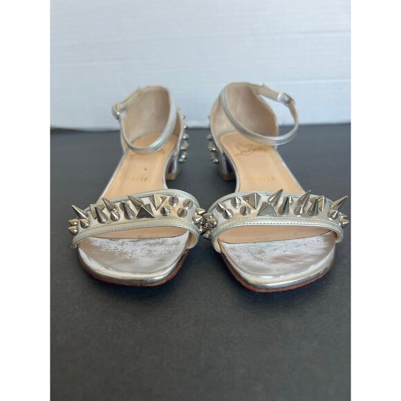 Christian Louboutin Silver Leather Druide Studded Ankle Strap Sandals Sz 5 - Picture 10 of 15